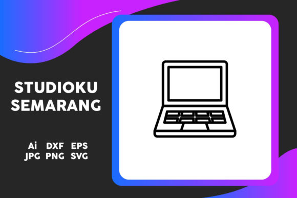 School Icon Laptop Simple Line Black Graphics